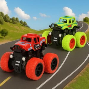 GRAPHENE Pack of 2 4x4 Monster Truck Toy Set for Boys 3-7 Years Old 4WD Friction Powered 360° Stunt Cars ToysPullback Action Durable High-Density Alloy Plastic Educational Toy Gift 2+ Years Boy Girl
